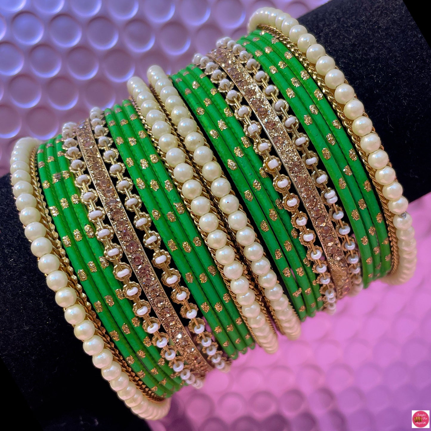 Pearl Metal Bangles Set- Various Colours
