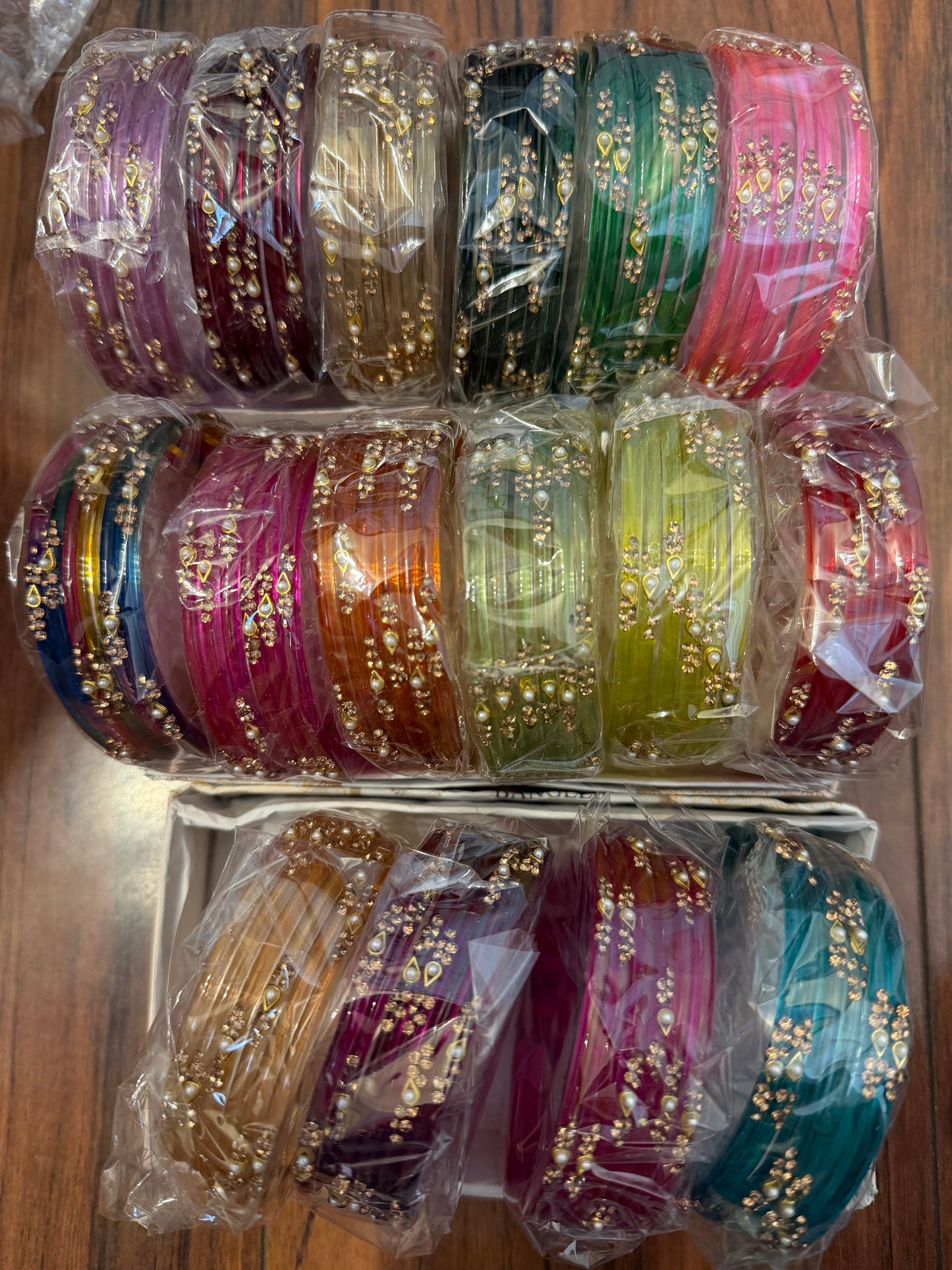 Pearl Glass Bangles- 16 Sets Combo in assorted colours