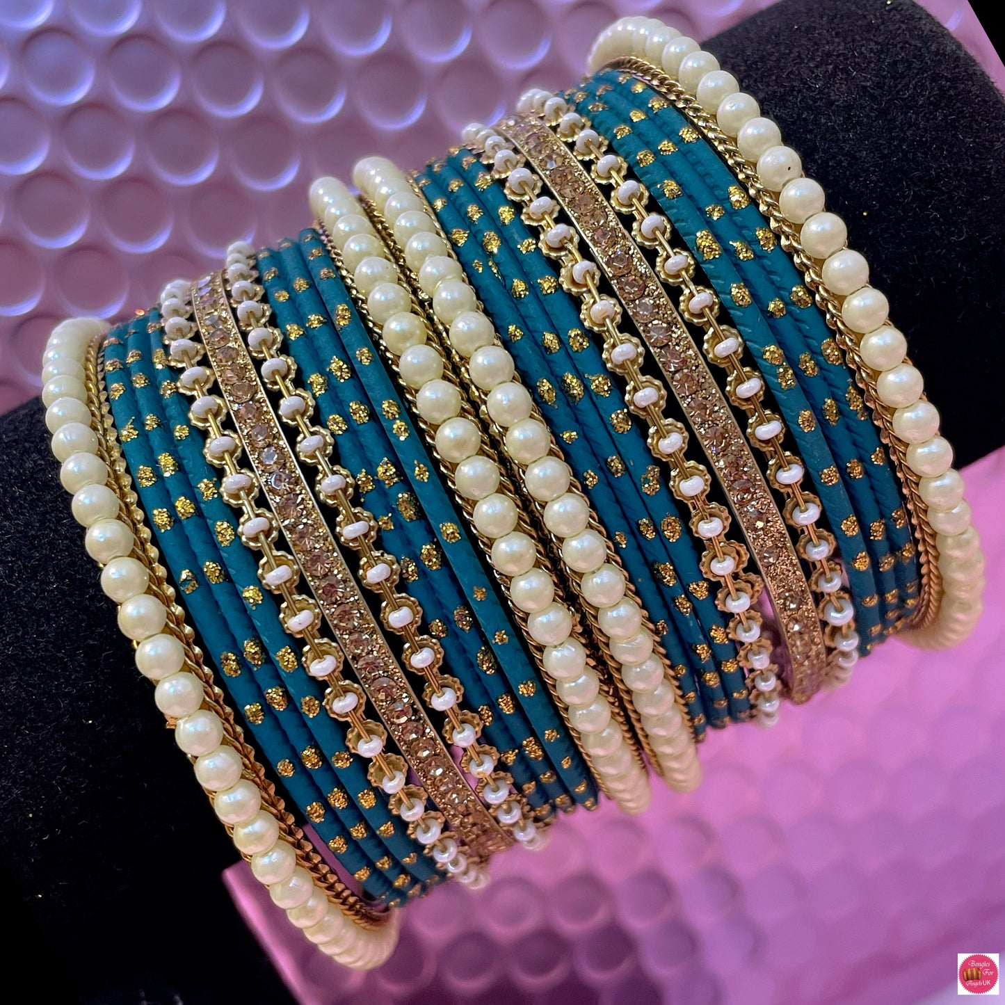 Pearl Metal Bangles Set- Various Colours