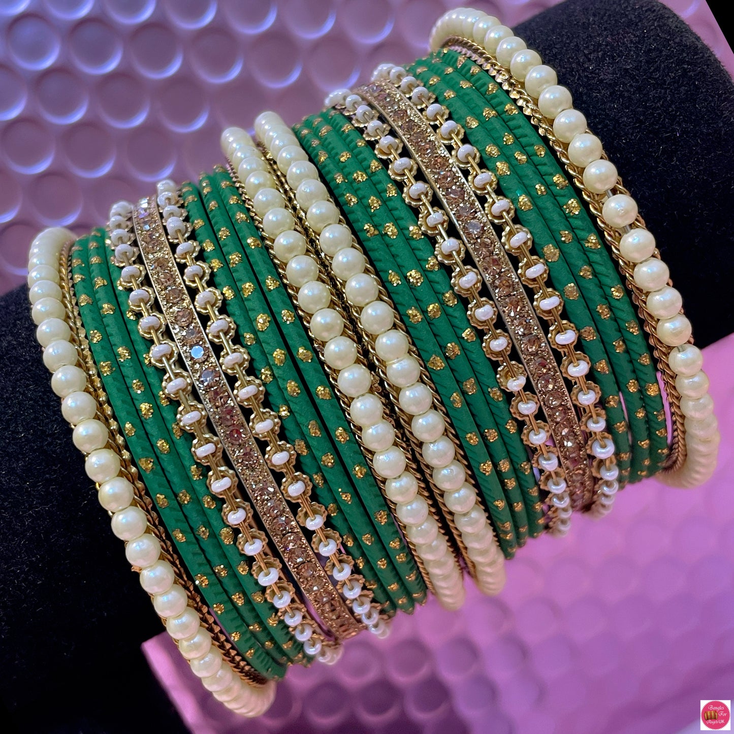 Pearl Metal Bangles Set- Various Colours