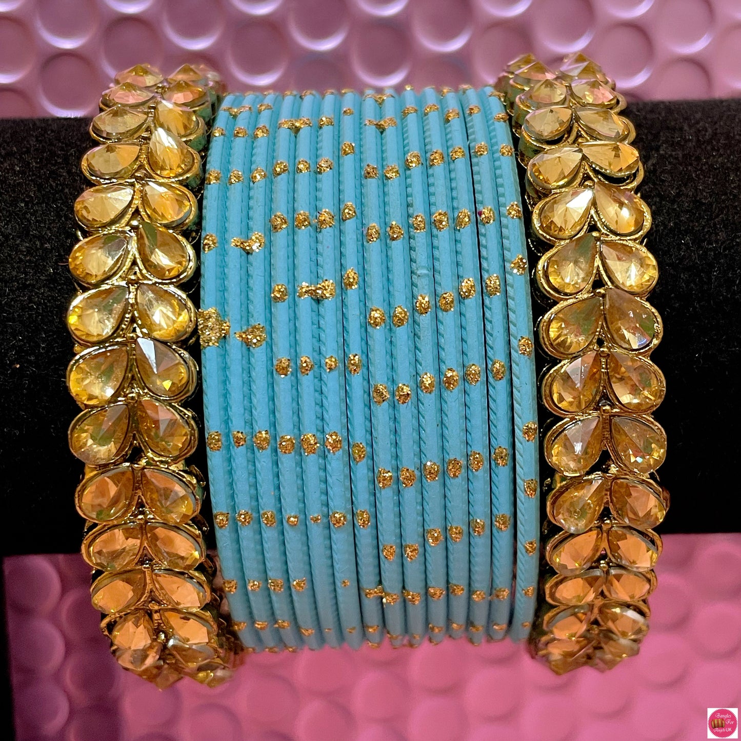 Kundan Metal Bangles Sets- Various Colours