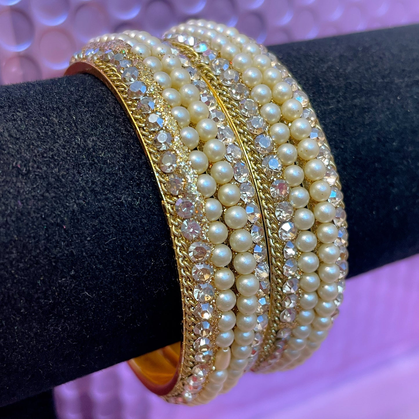 Pearl Zirconia 4pc Metal Karas