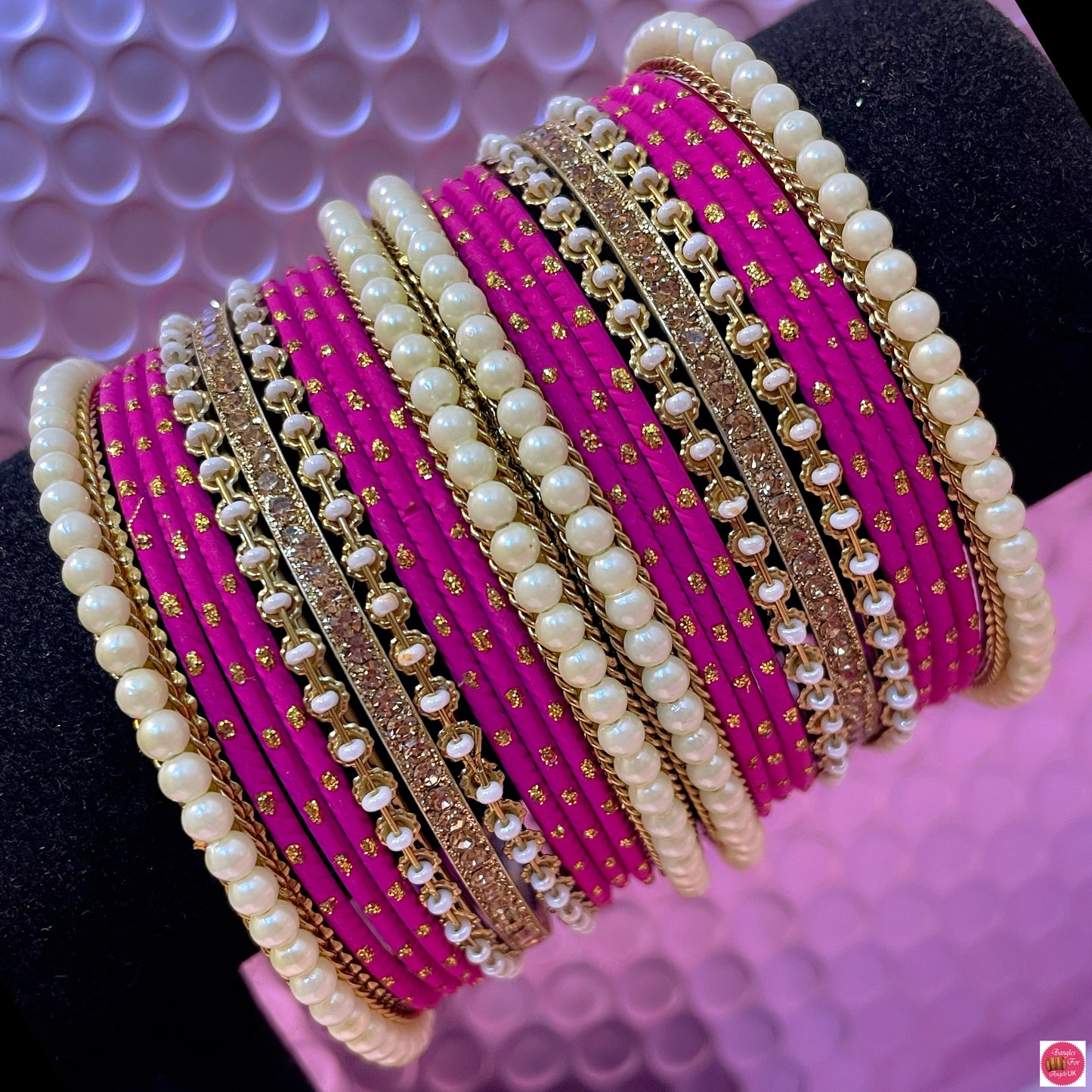 Pearl Metal Bangles Set- Various Colours