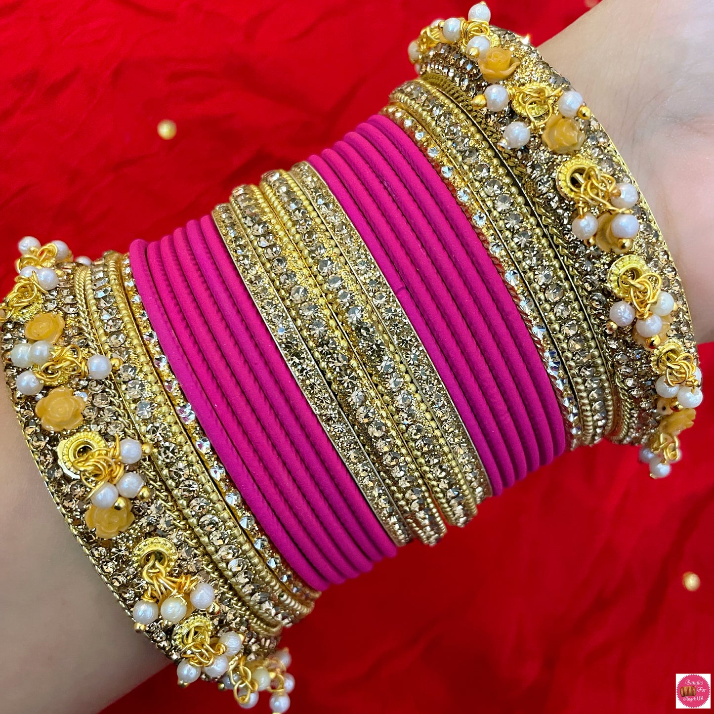 Gold Pearl Metal Bangles Sets- Various Colours