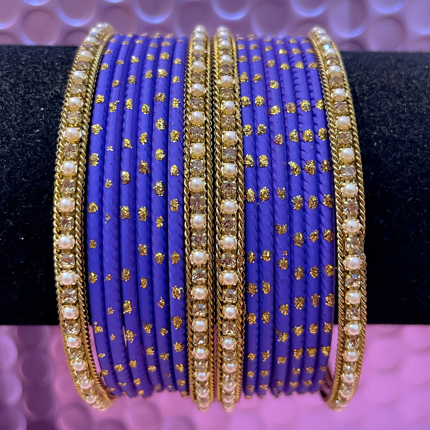Gold Stone Metal Bangles Sets- Various Colours