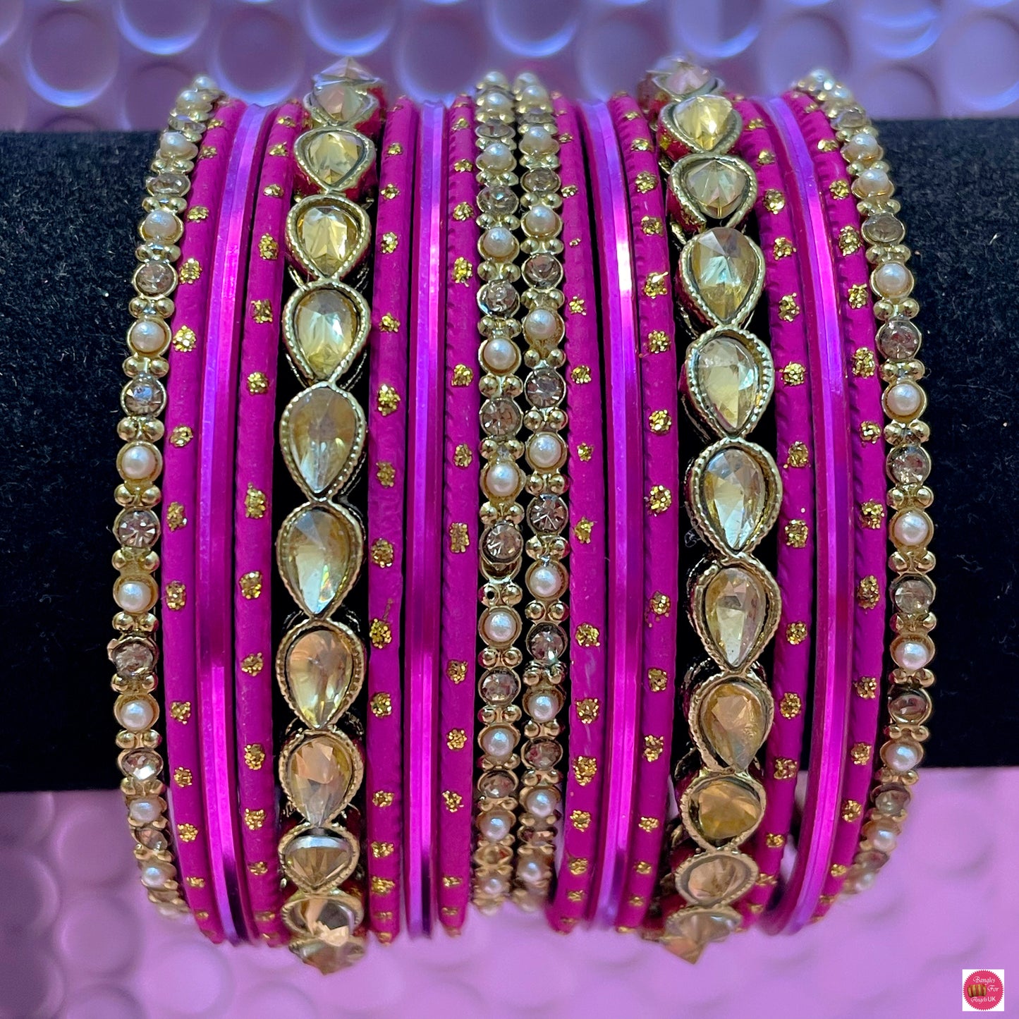 Kundan Stone Metal Bangles Set- Various Colours