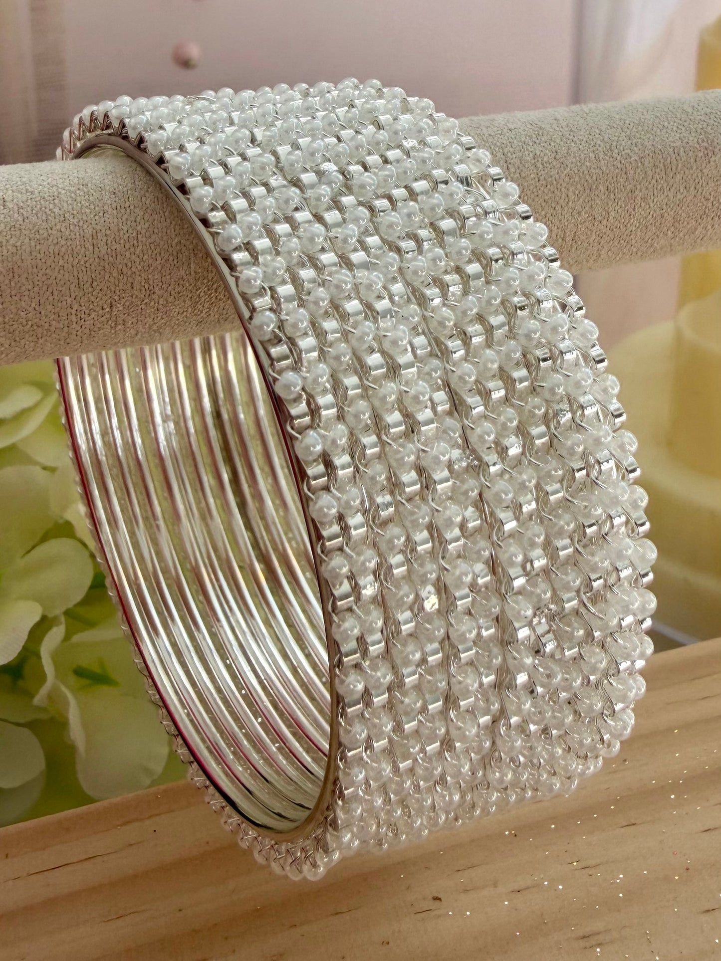 Silver & White Metal Bangles Set