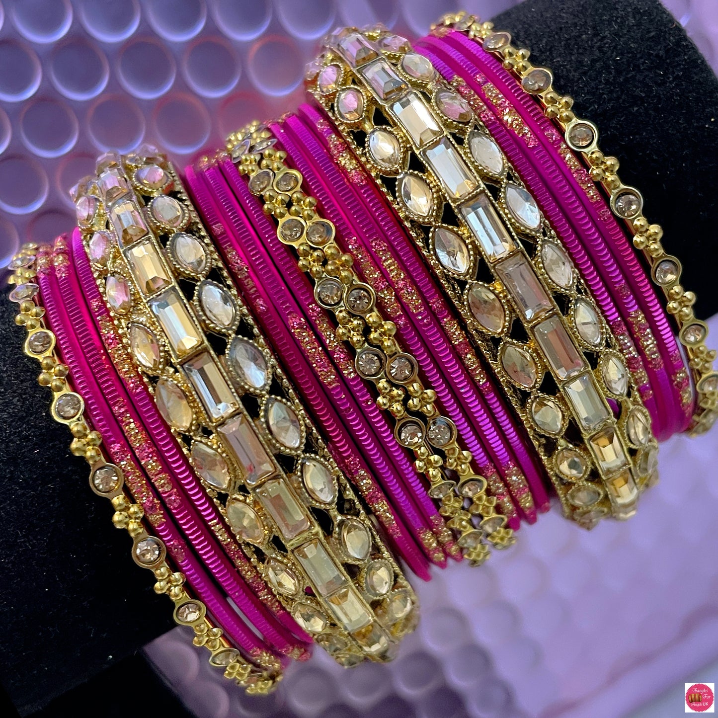 Kundan Metal Bangles Set- Various Colours