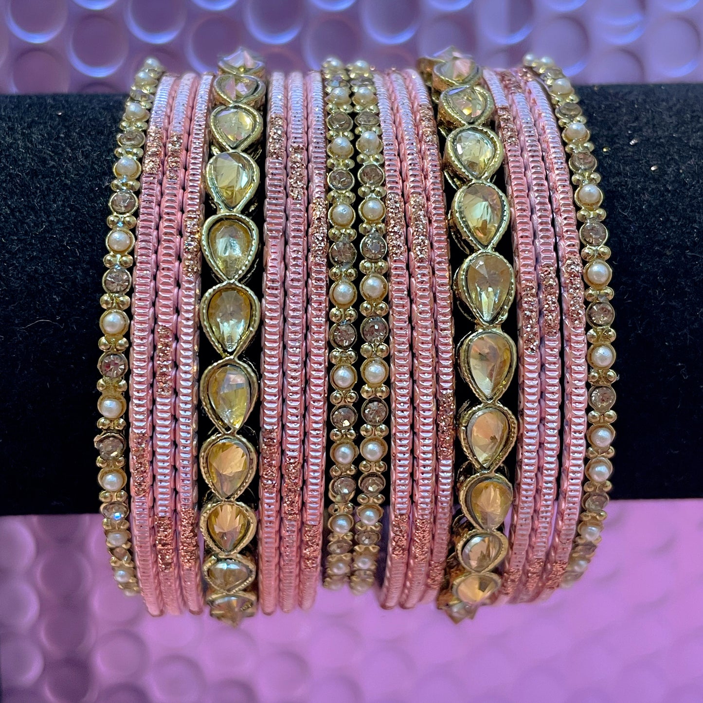 Kundan Stone Metal Bangles Set- Various Colours