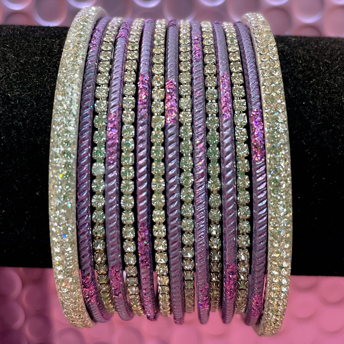 Silver Lilac/Lavender Zirconia Metal Bangles Sets- Various Designs