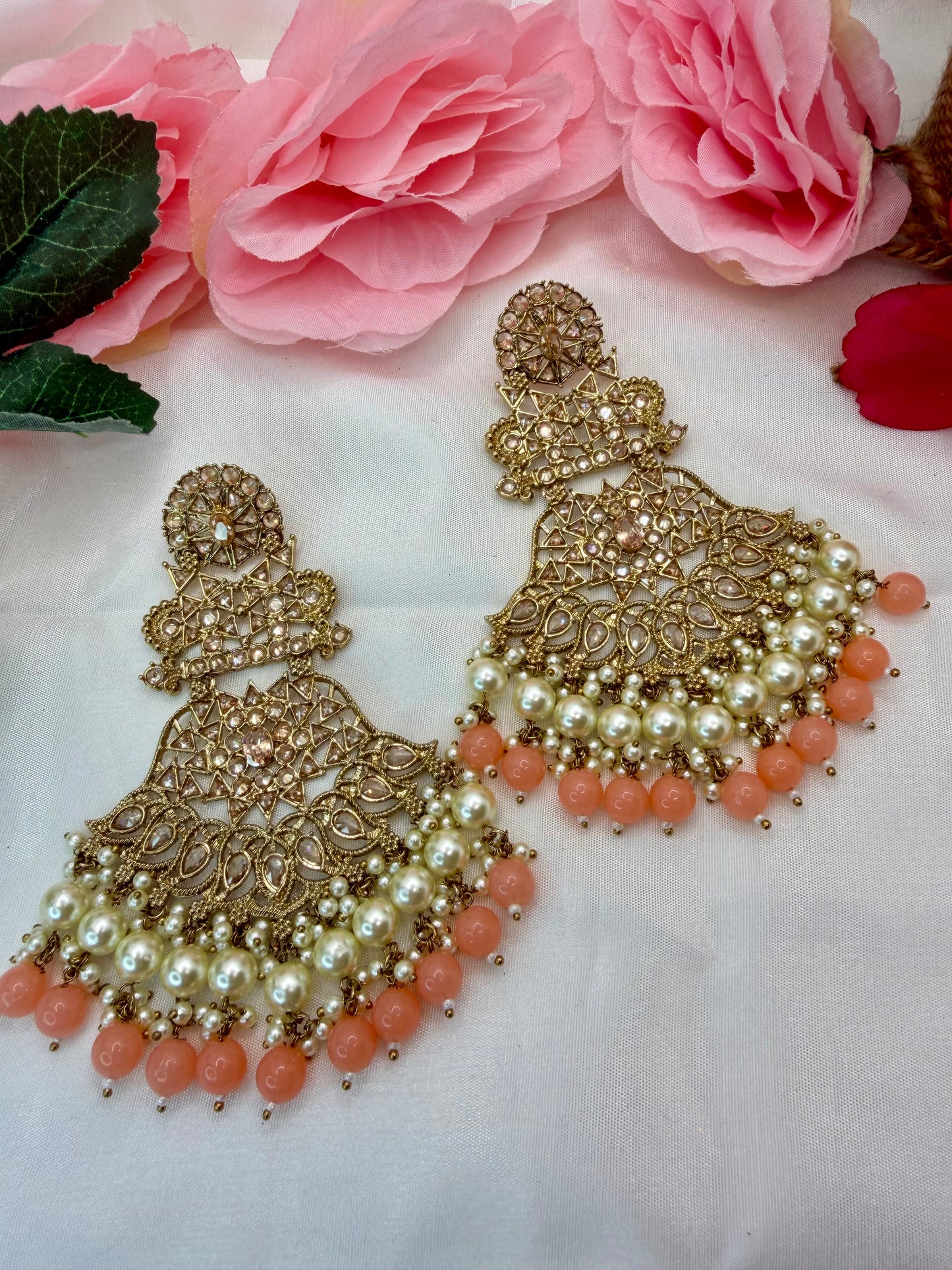 Kundan Pearl Peach Earings