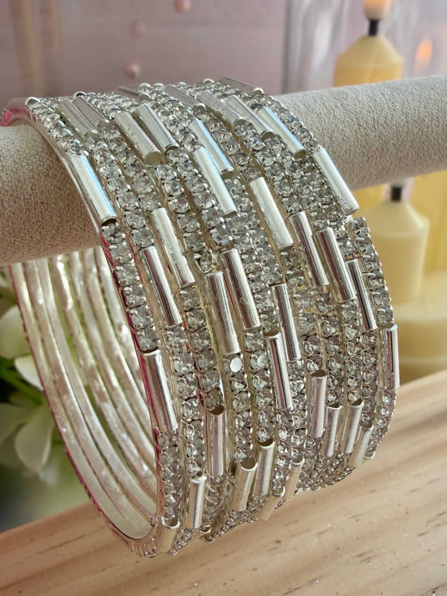 Silver Zirconia Metal Bangles Set