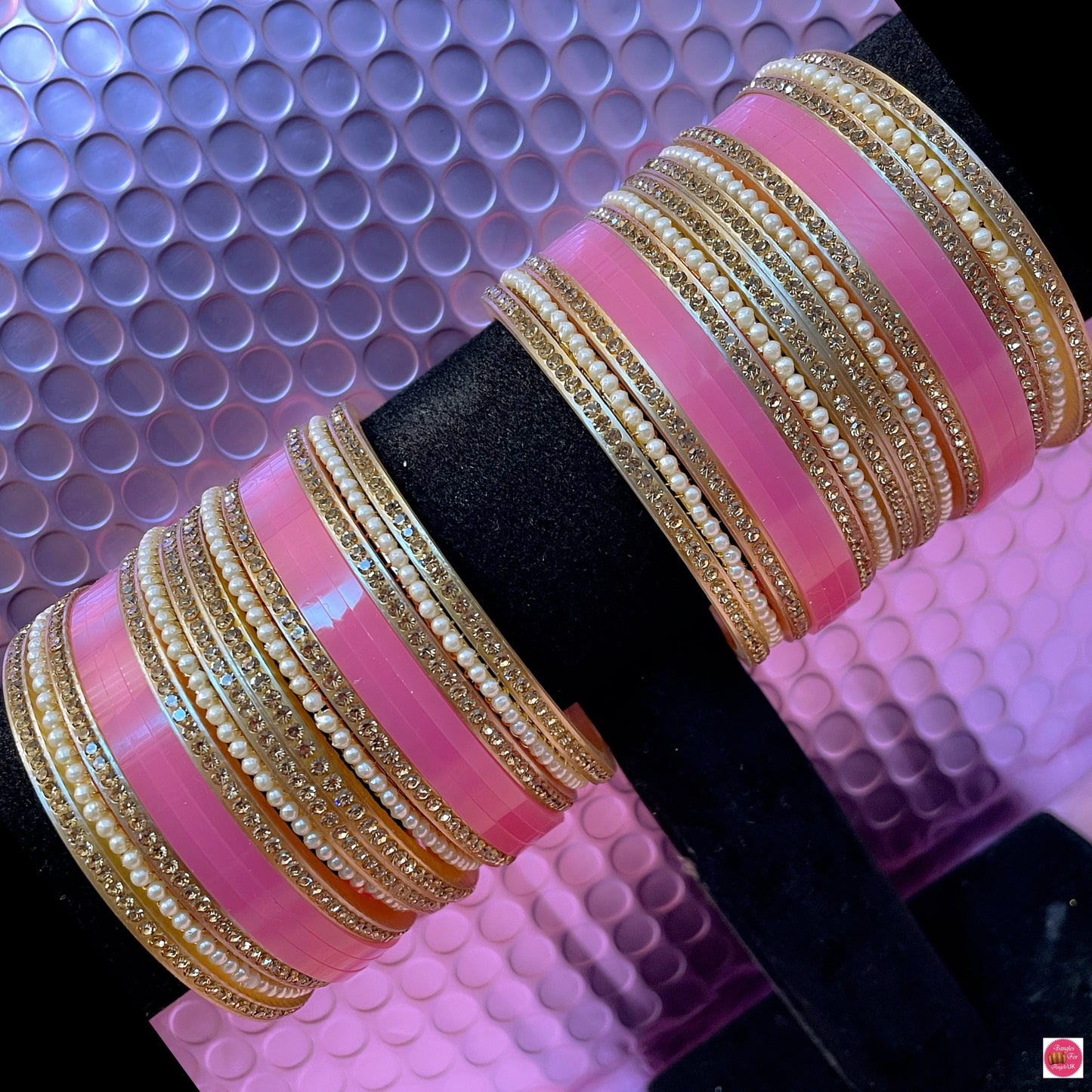 Pearl Bridal Punjabi Chura Bangles Set- Pink