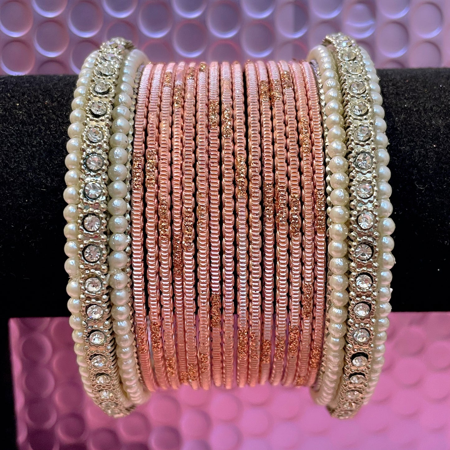 Silver Pearl Metal Bangles Sets Various Colours- Size 2.10