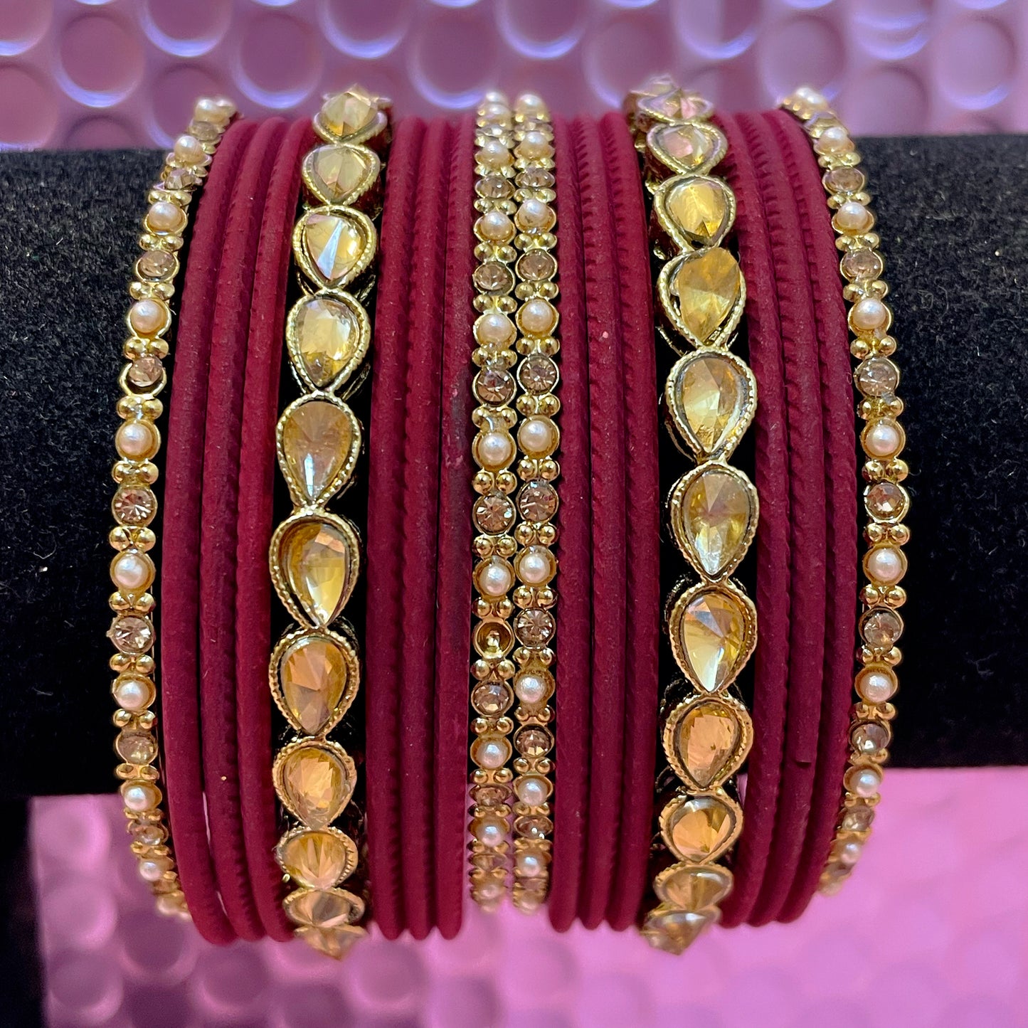 Kundan Stone Metal Bangles Set- Various Colours