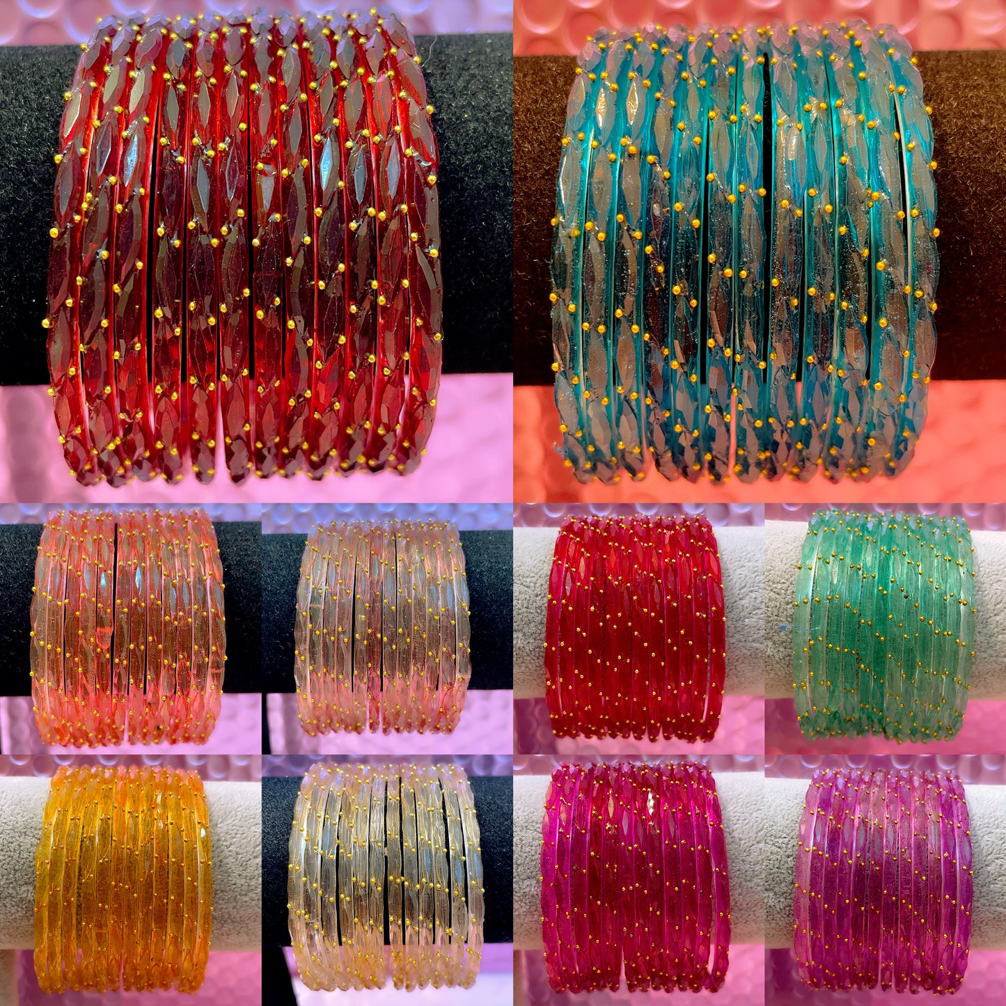 Raindrop Glass Bangles Combo Of 6/10 Sets- Size 2.6