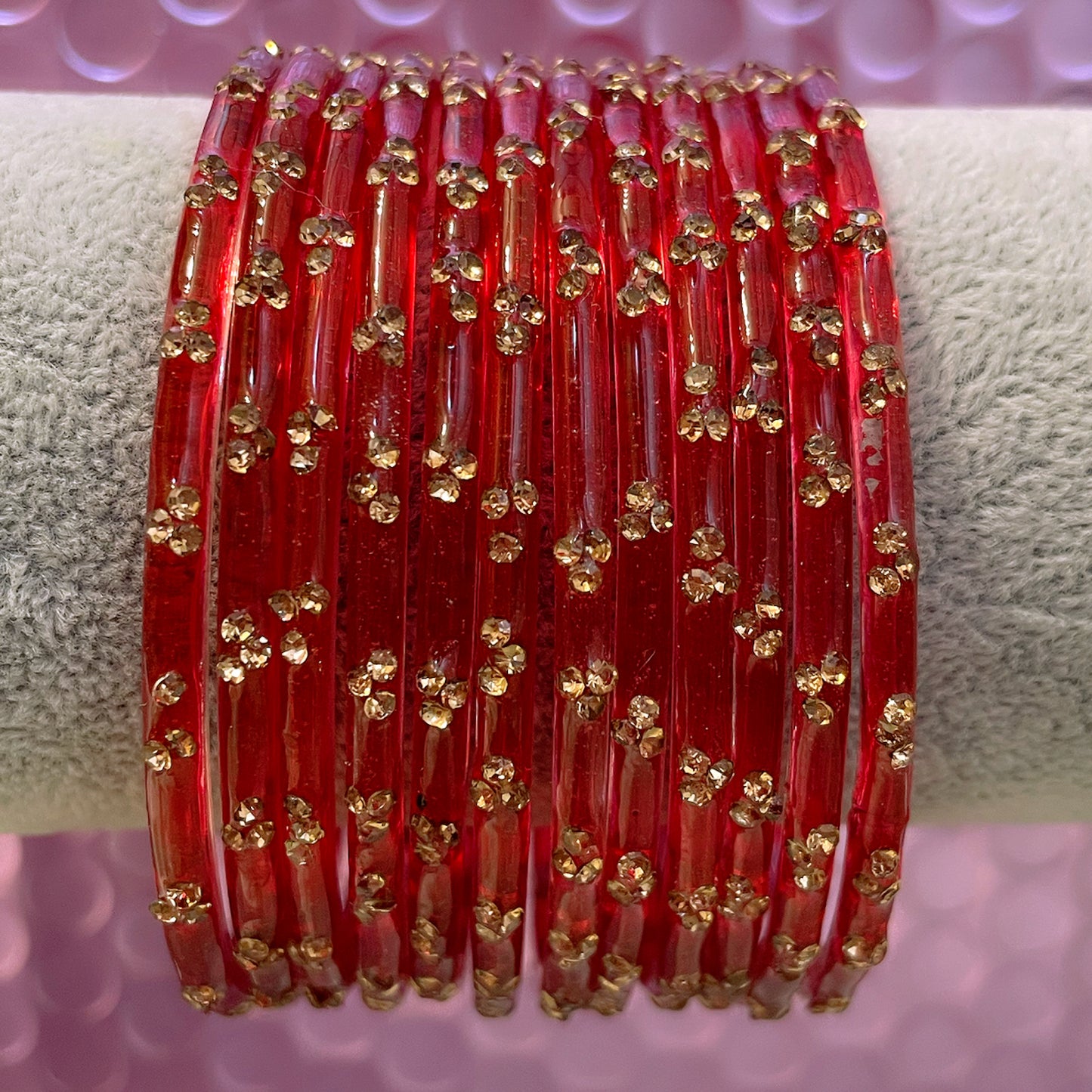 Red Zirconia Glass Bangles- Size 2.4