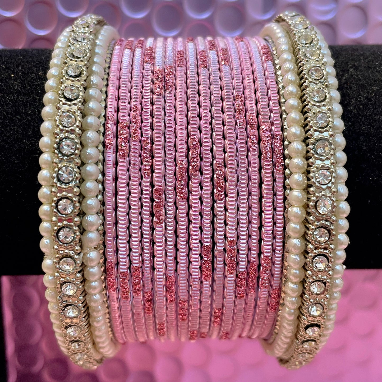 Silver Pearl Metal Bangles Sets Various Colours- Size 2.10