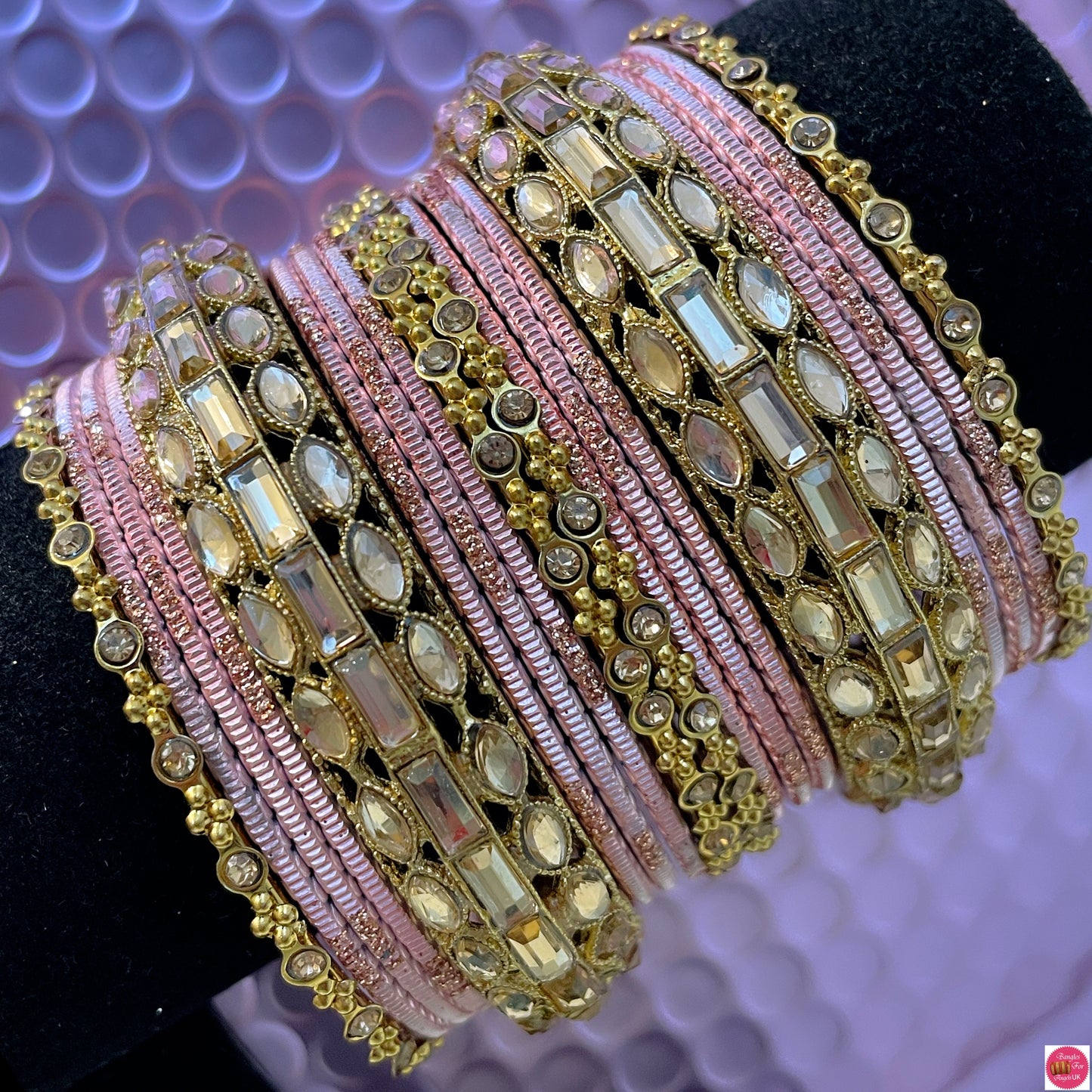 Kundan Metal Bangles Set- Various Colours