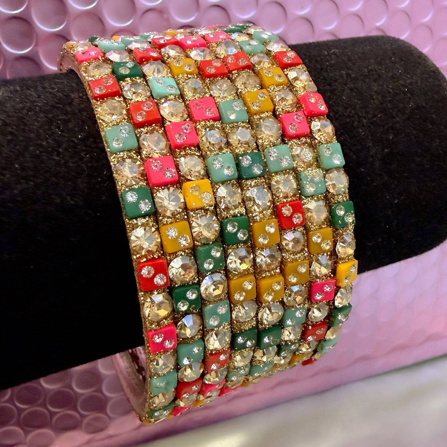 Multicoloured Stone Metal Bangles Set