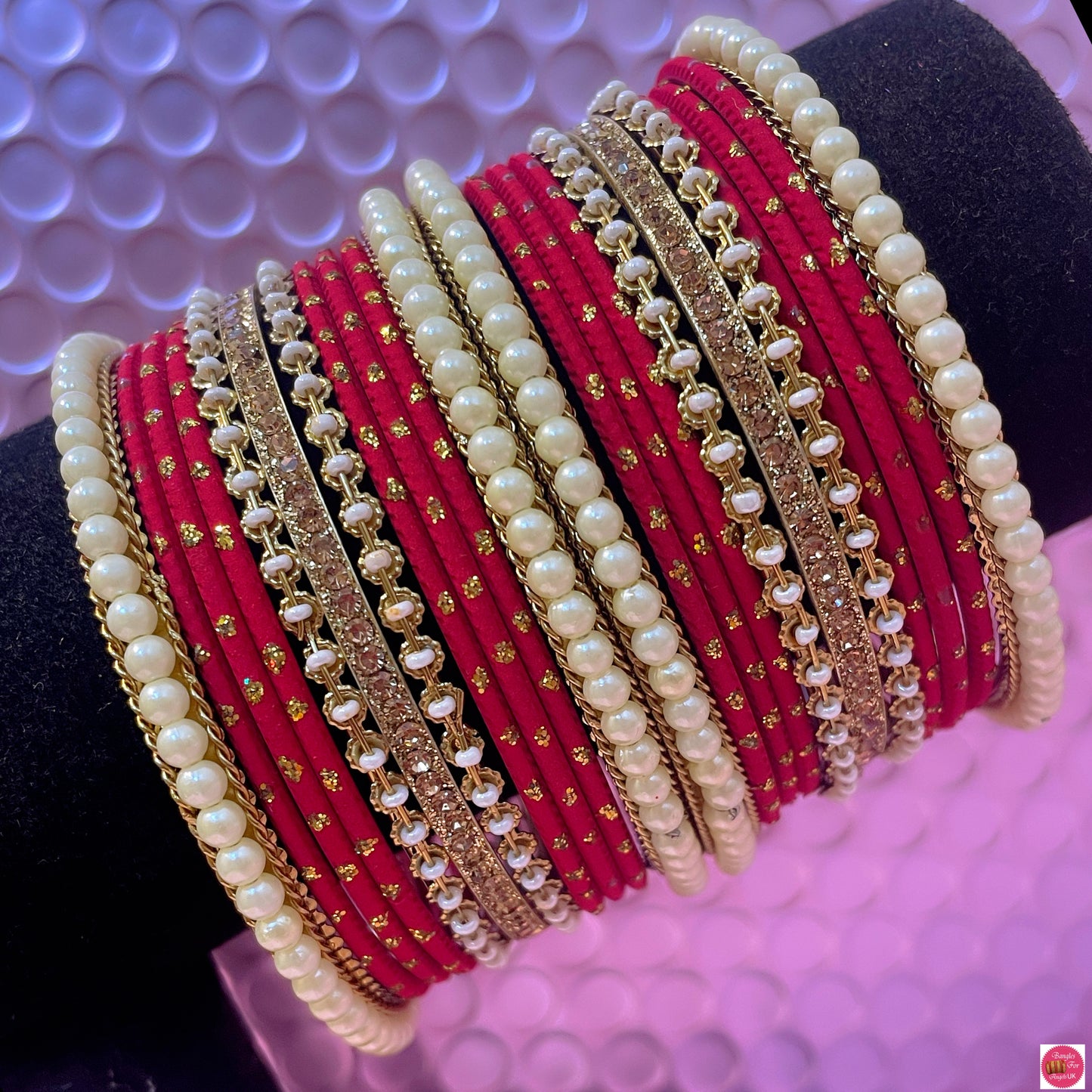 Pearl Metal Bangles Set- Various Colours