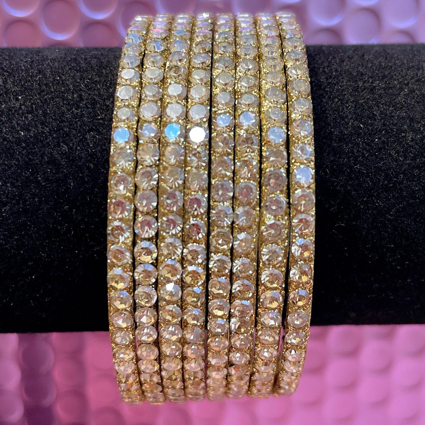 Gold Stone Brass Metal Bangles Set- Size 2.2