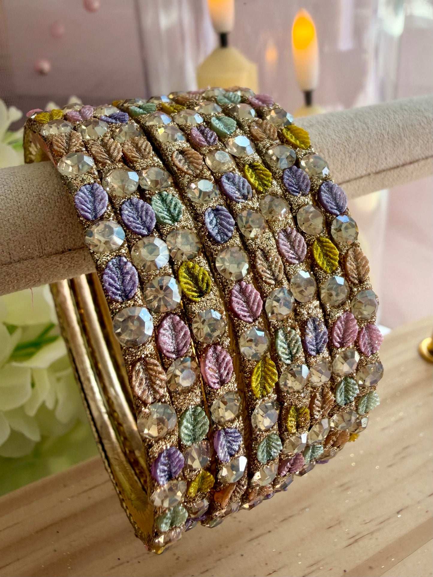 Multicoloured Stone Metal Bangles Set
