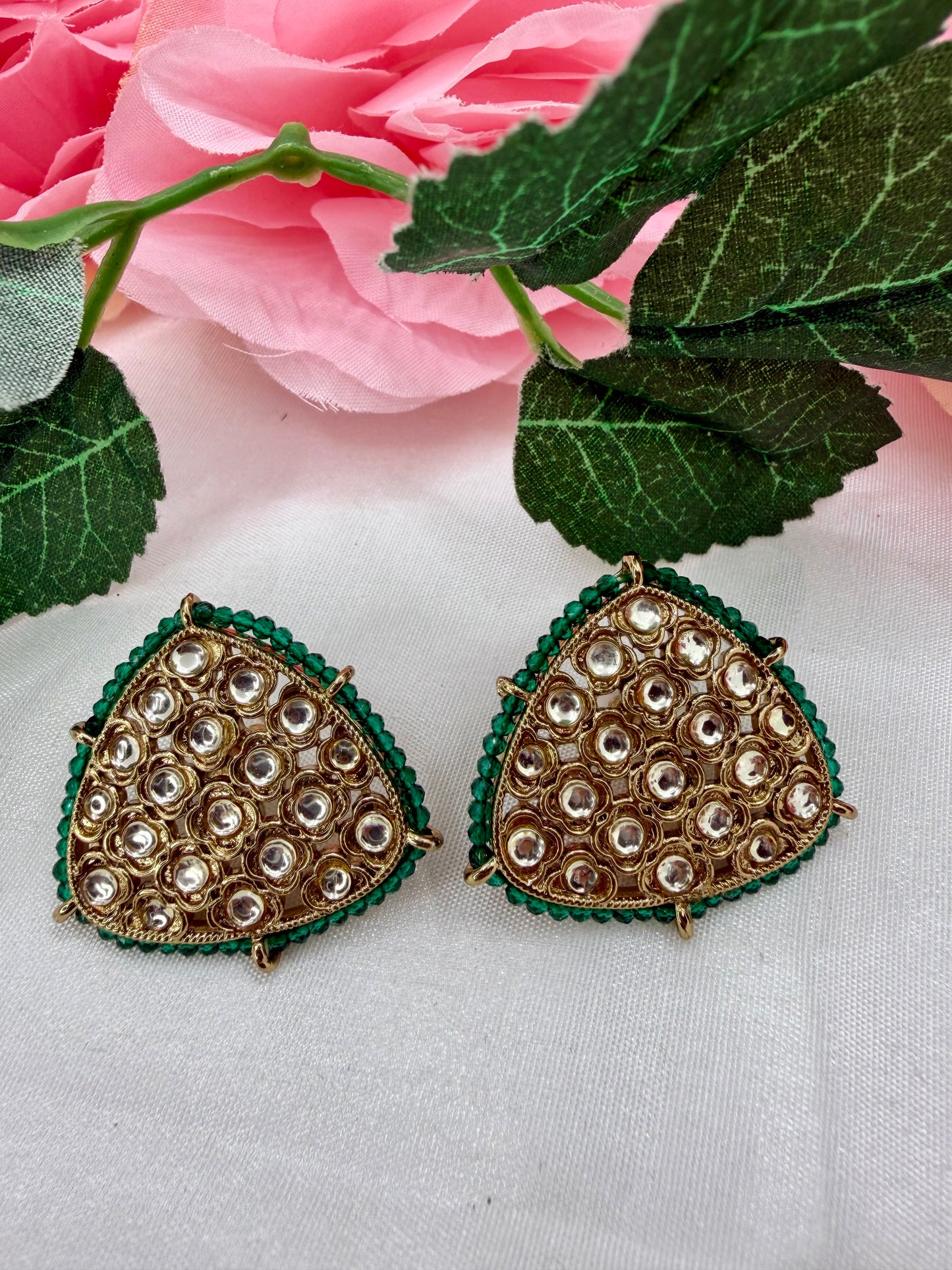 Kundan Green Earings