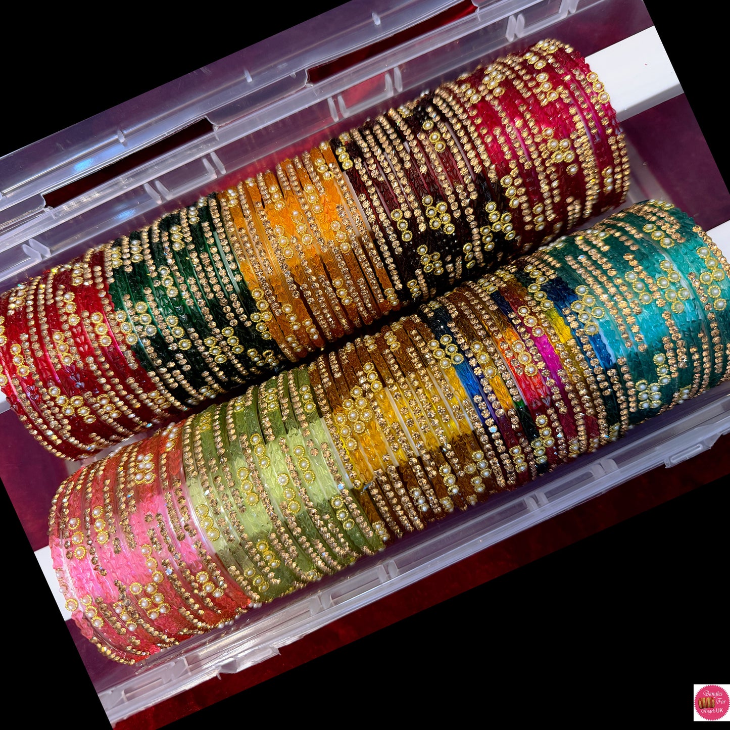 Zirconia Glass Bangles- Combo Of 10 Sets