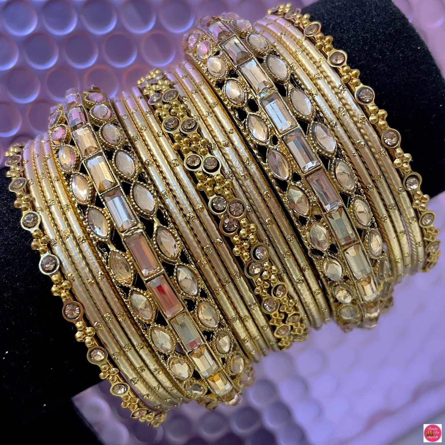 Kundan Metal Bangles Set- Various Colours