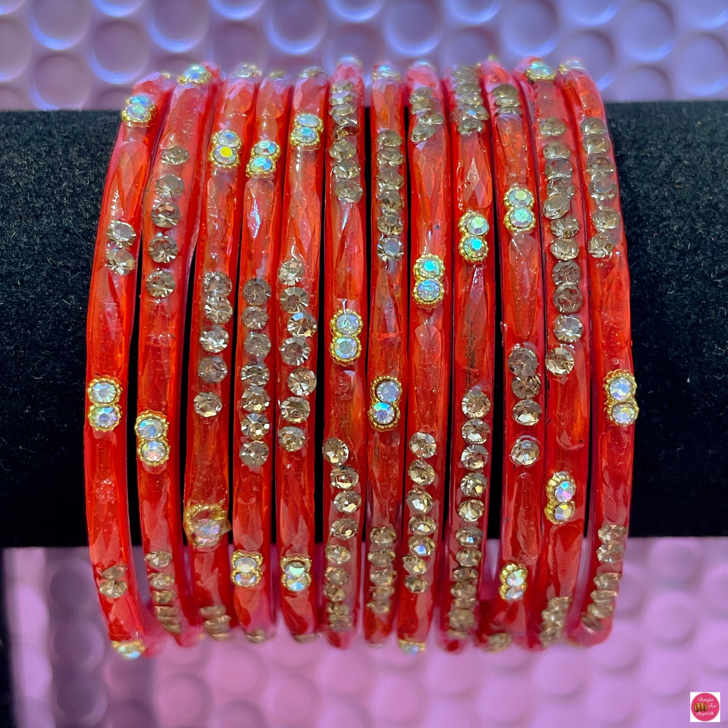 Orange Zirconia Glass Bangles- Size 2.4
