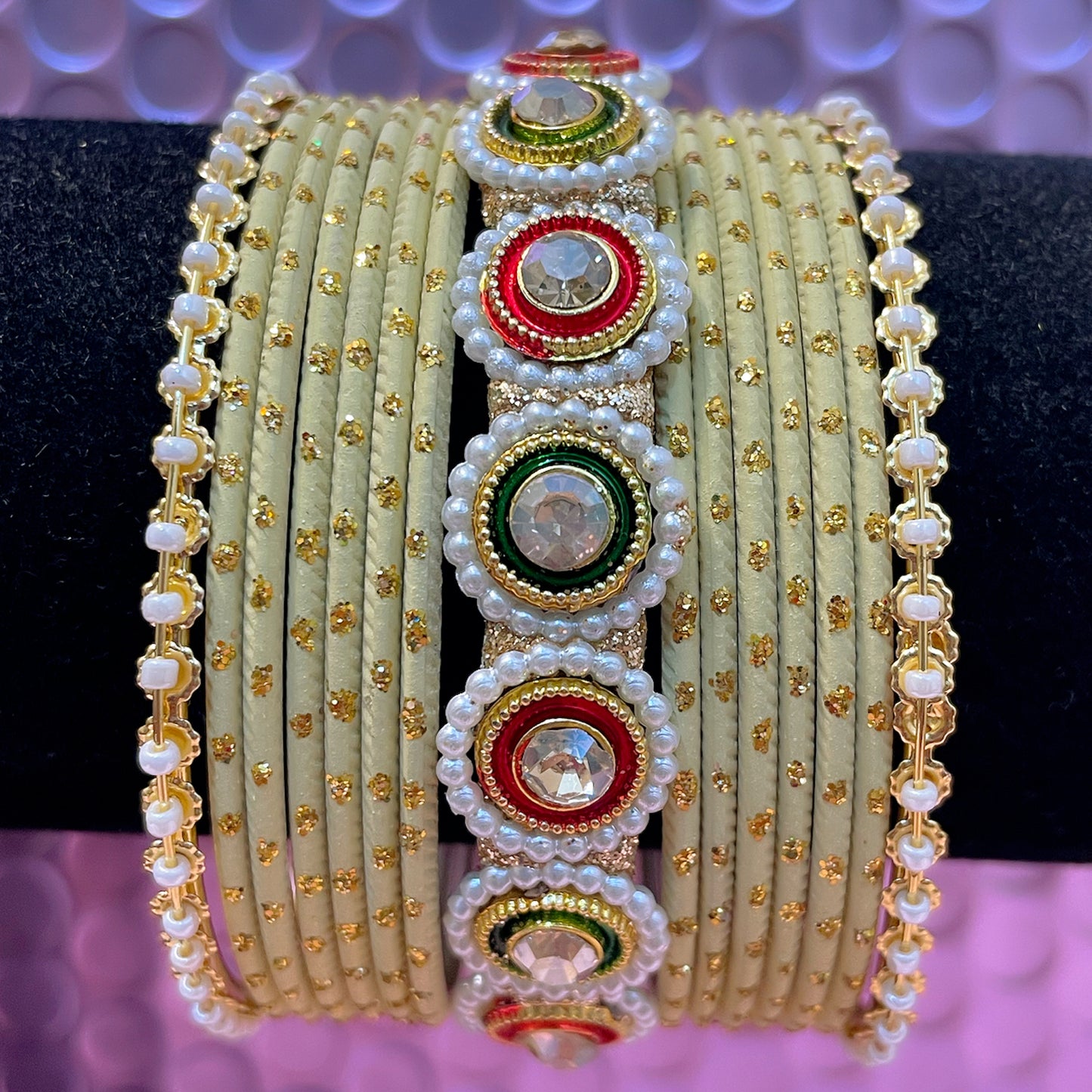 Pearl Metal Bangles Sets- Various Colours