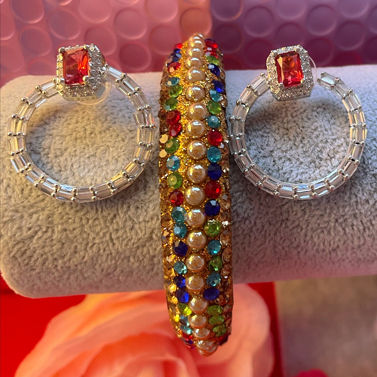 Assorted American Diamonds Earings & Metal Kara Combo Bag