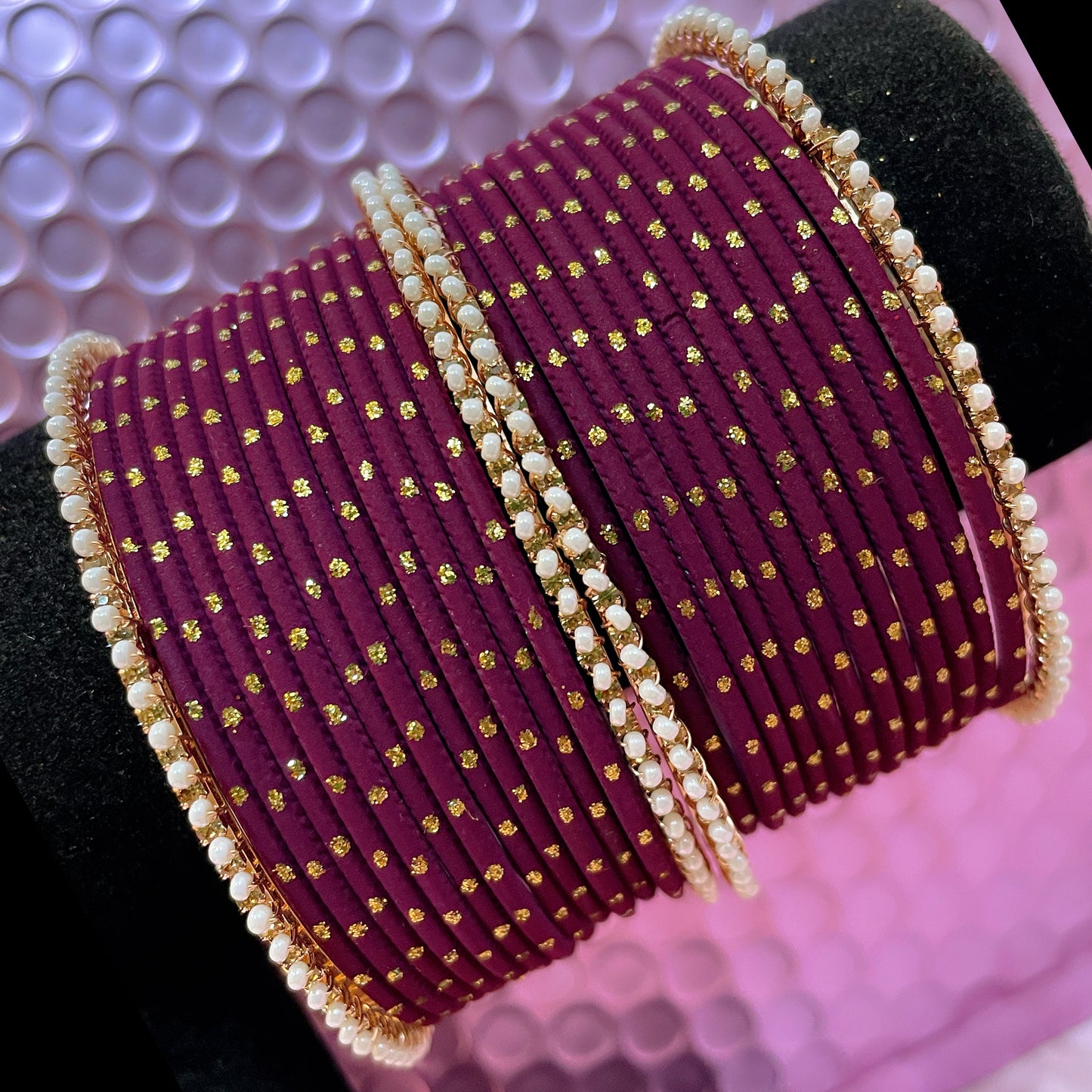 Pearl Metal Bangles Sets- Various Colours
