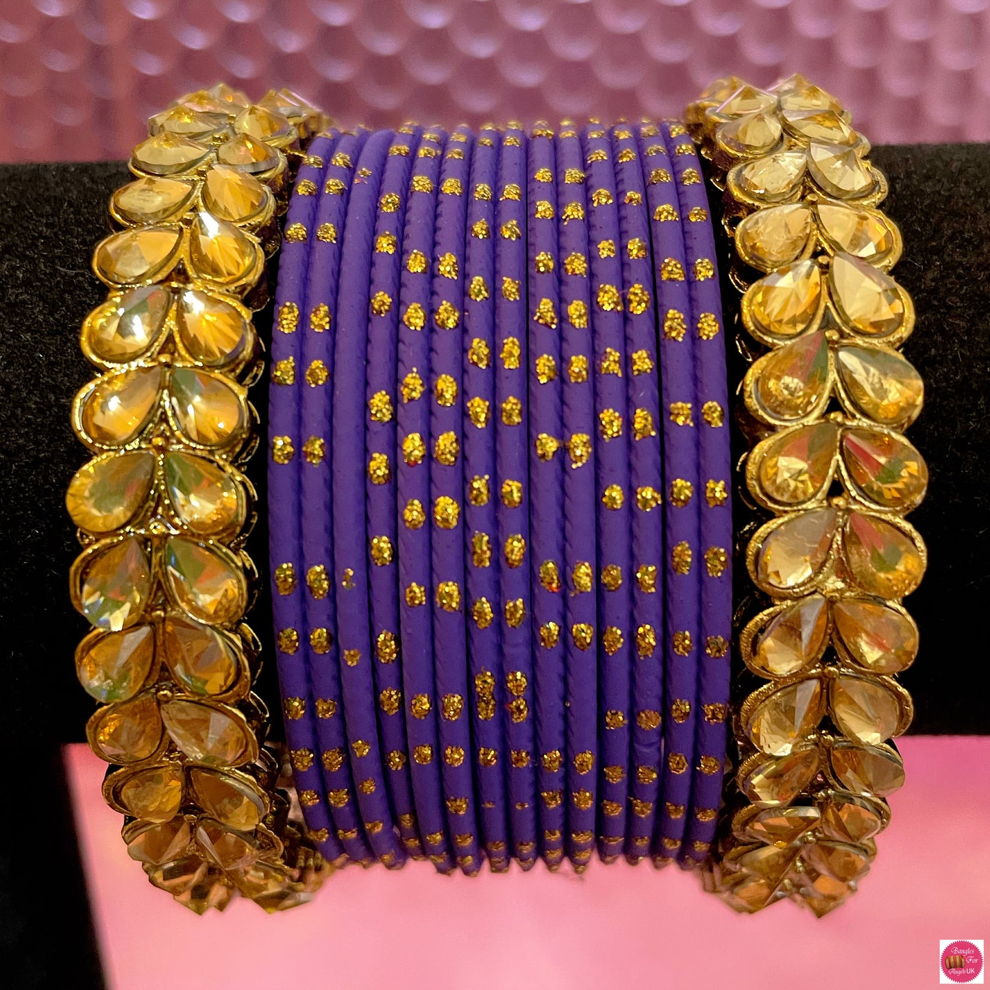 Kundan Metal Bangles Sets- Various Colours