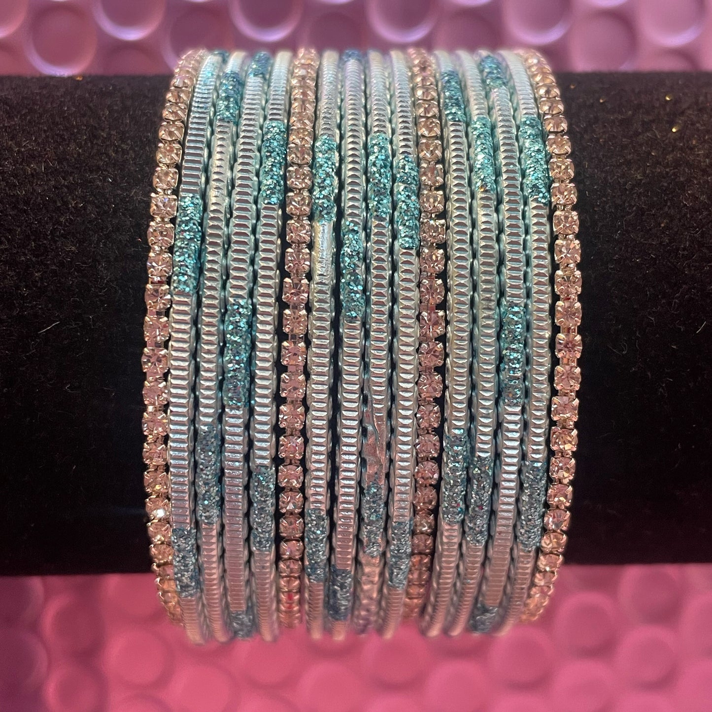 Silver Zirconia Metal Bangles Sets Various Colours - Size 2.2