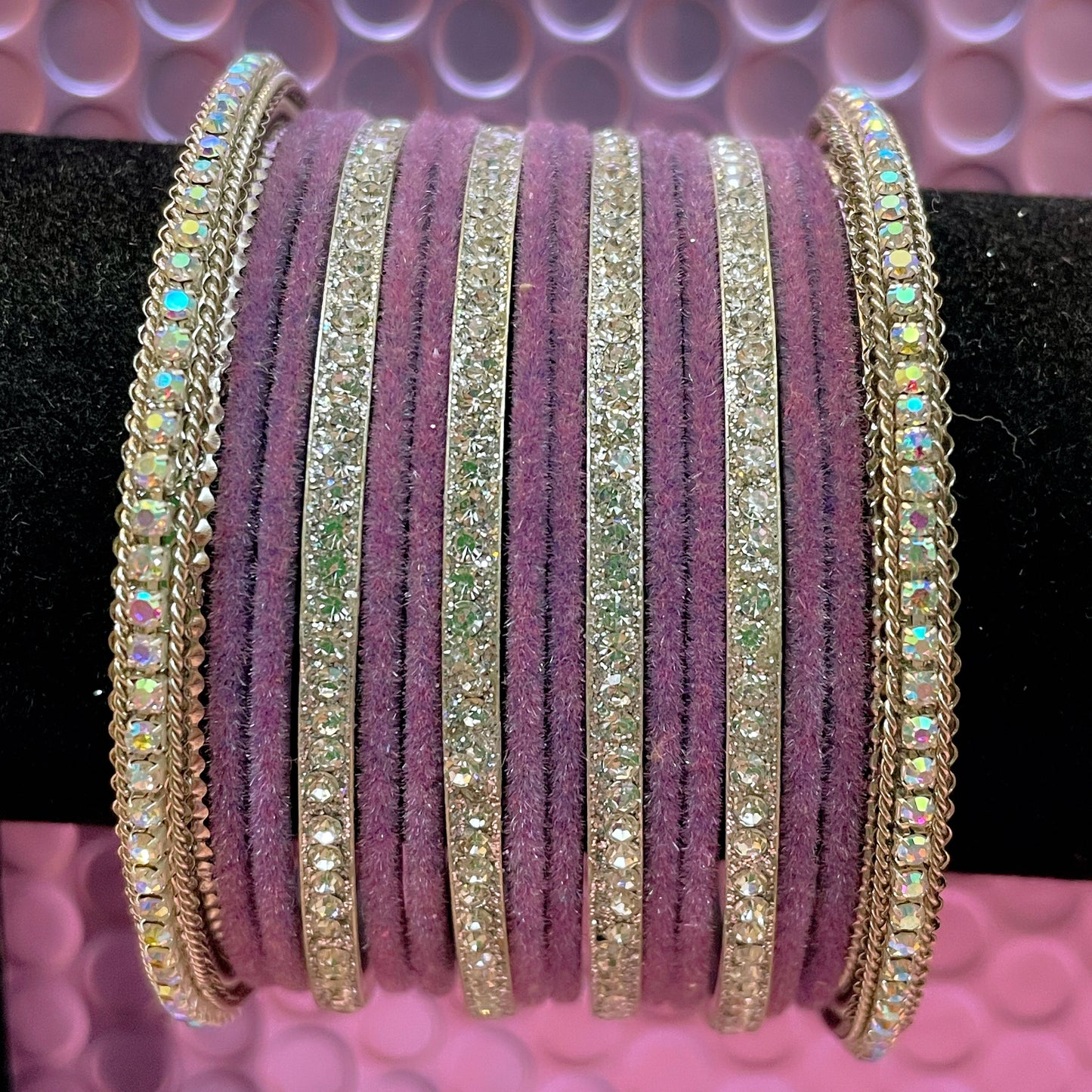 Silver Lilac/Lavender Zirconia Metal Bangles Sets- Various Designs
