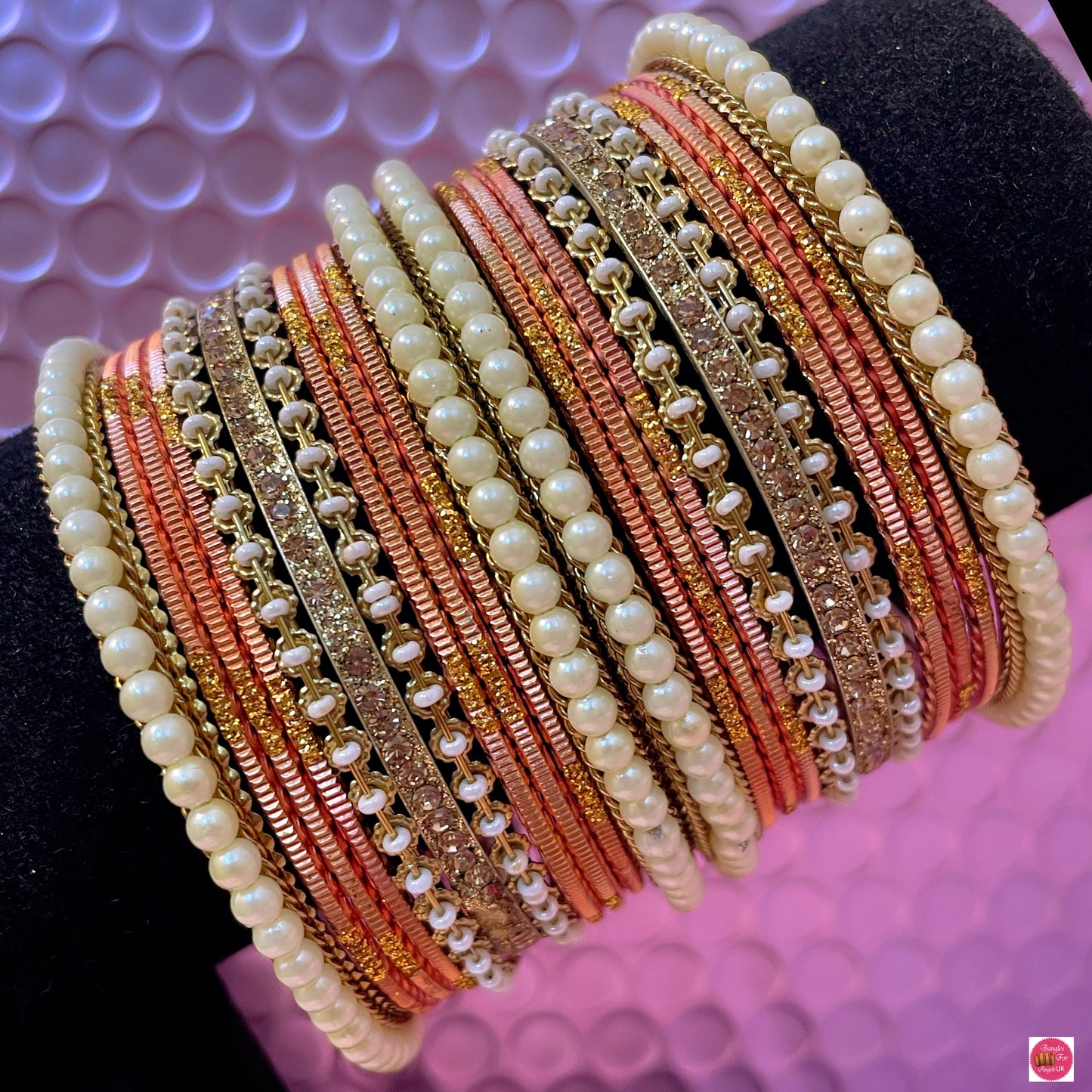 Pearl Metal Bangles Set- Various Colours