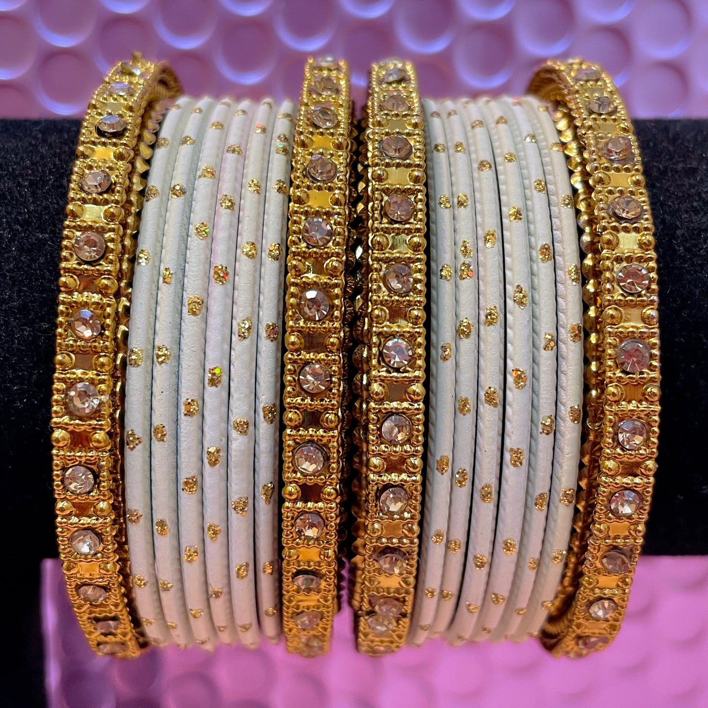 Gold Diamante Metal Bangles Sets- Various Colours