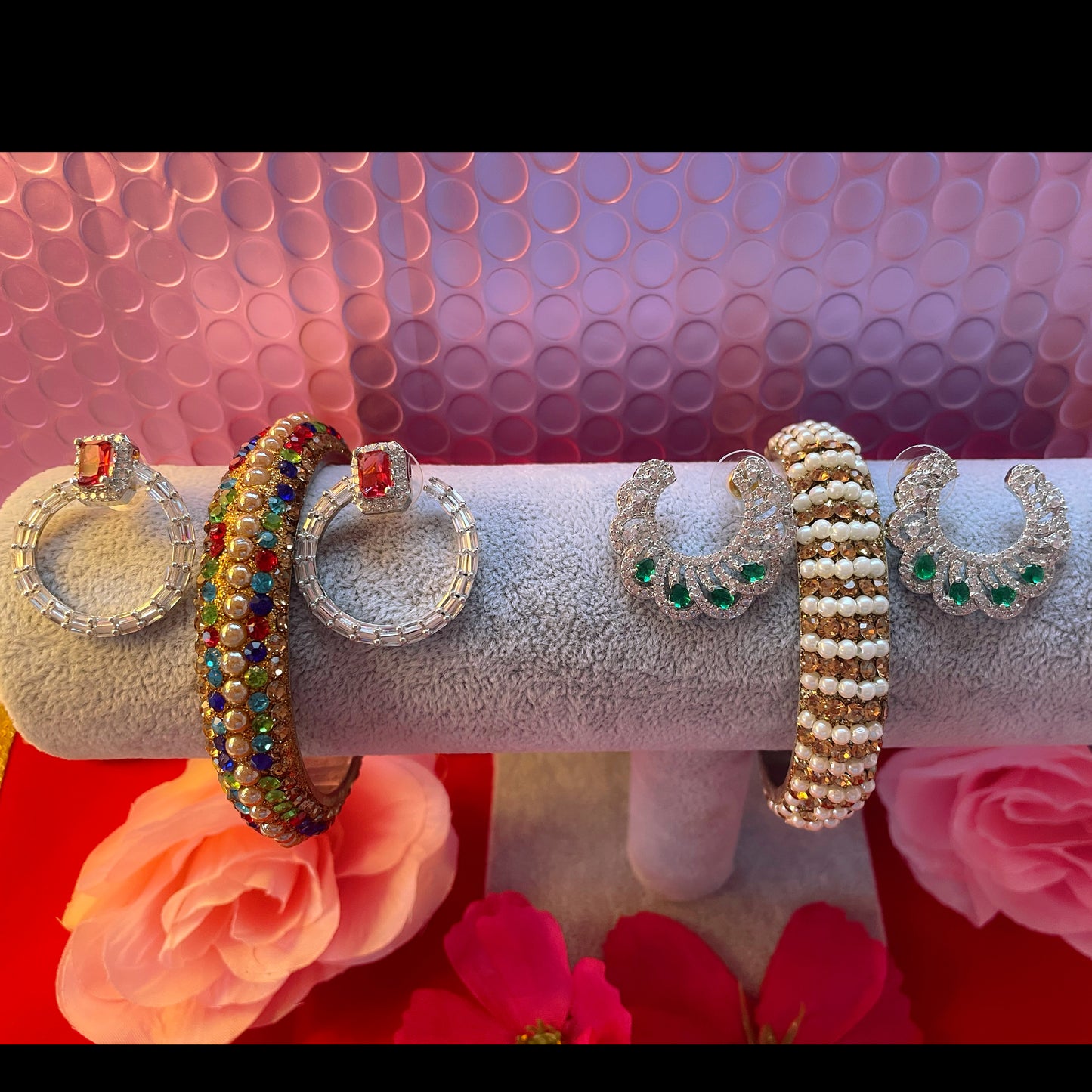 Assorted American Diamonds Earings & Metal Kara Combo Bag