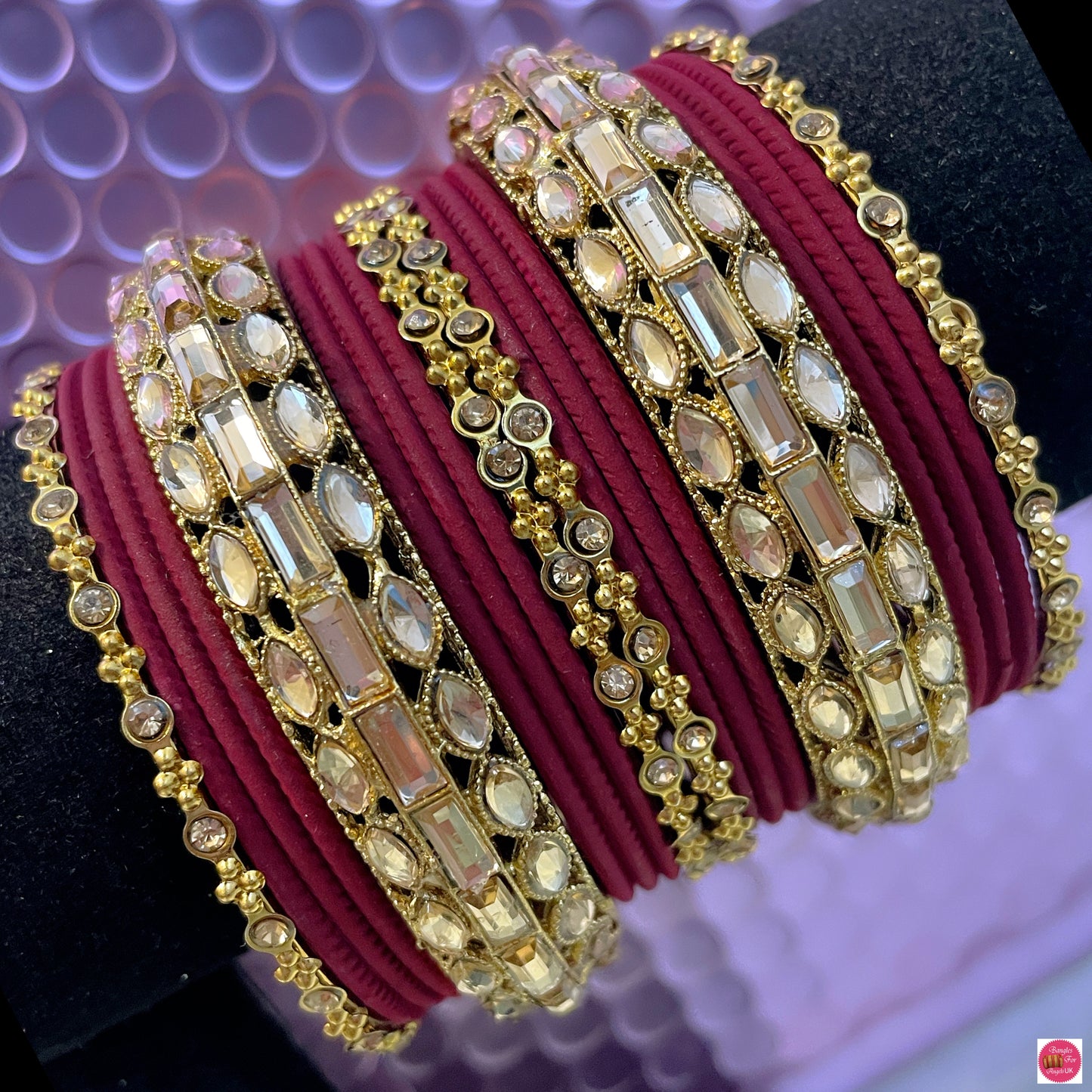 Kundan Metal Bangles Set- Various Colours