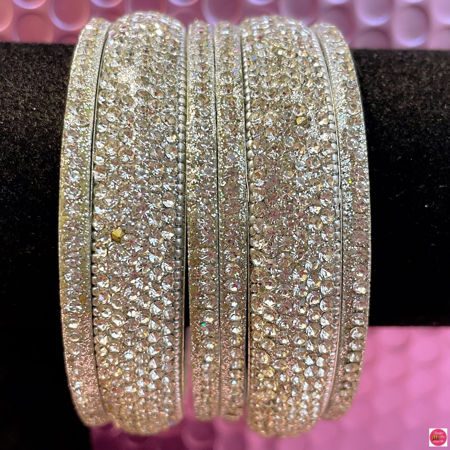 Silver Zirconia Metal Bangles Set- Size 2.10