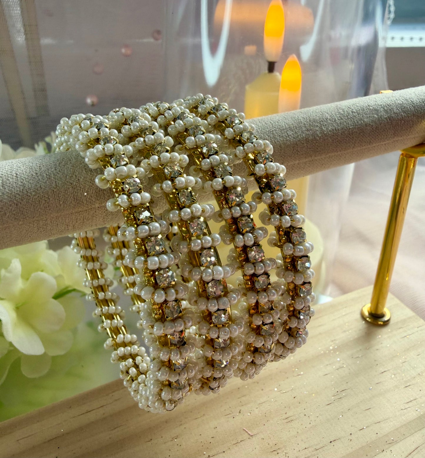 Gold Pearl Metal Karas