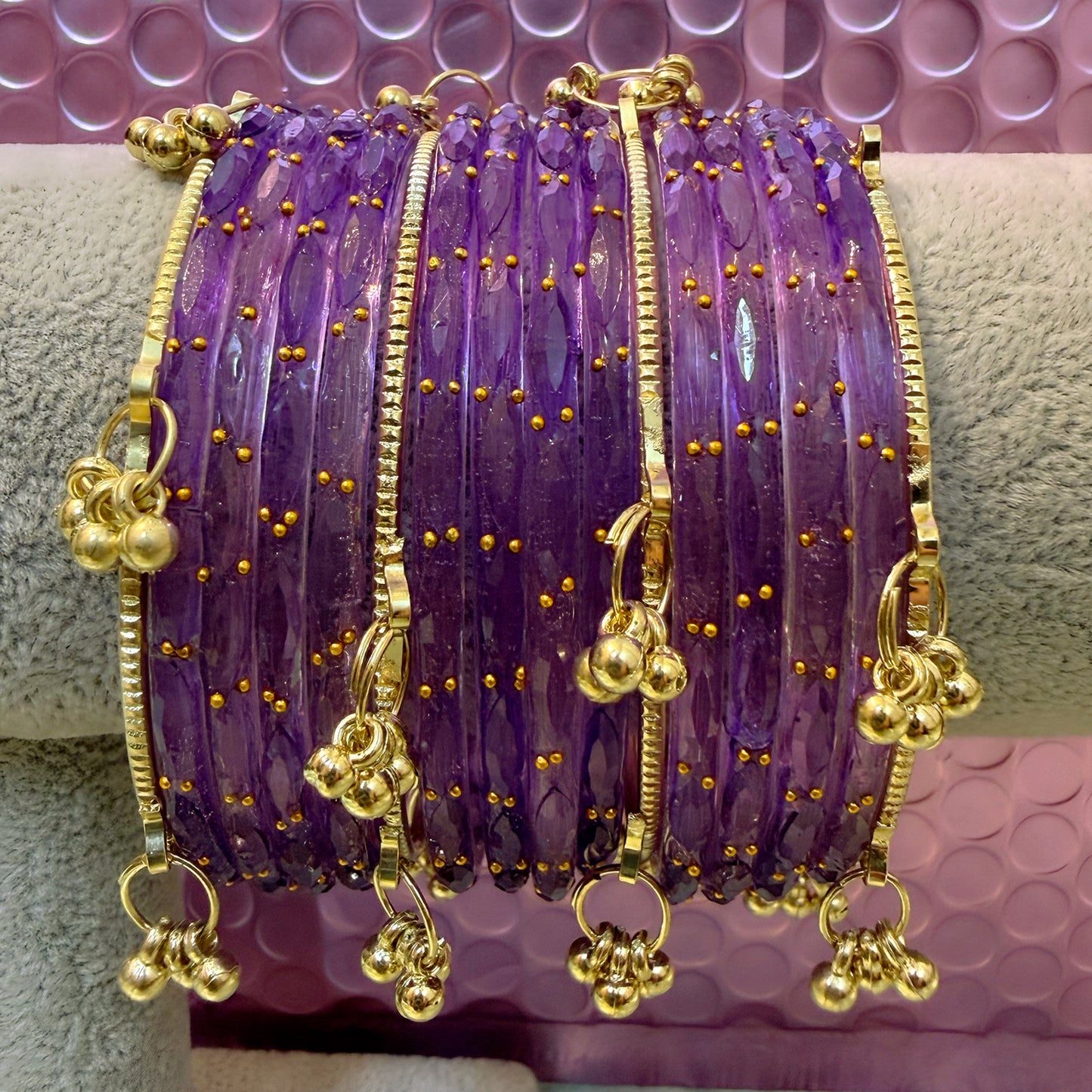 Lilac Kashmiri Glass Bangles Set- Size 2.4/2.6/2.8