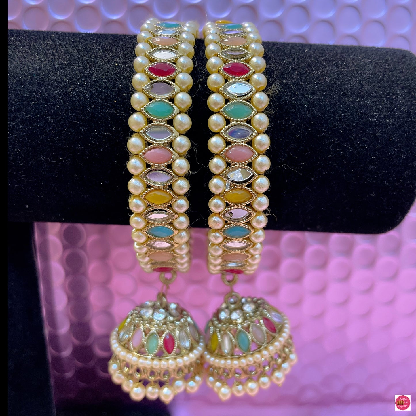 Kundan Pearl Hanging Metal Karas- Size 2.4/2.6