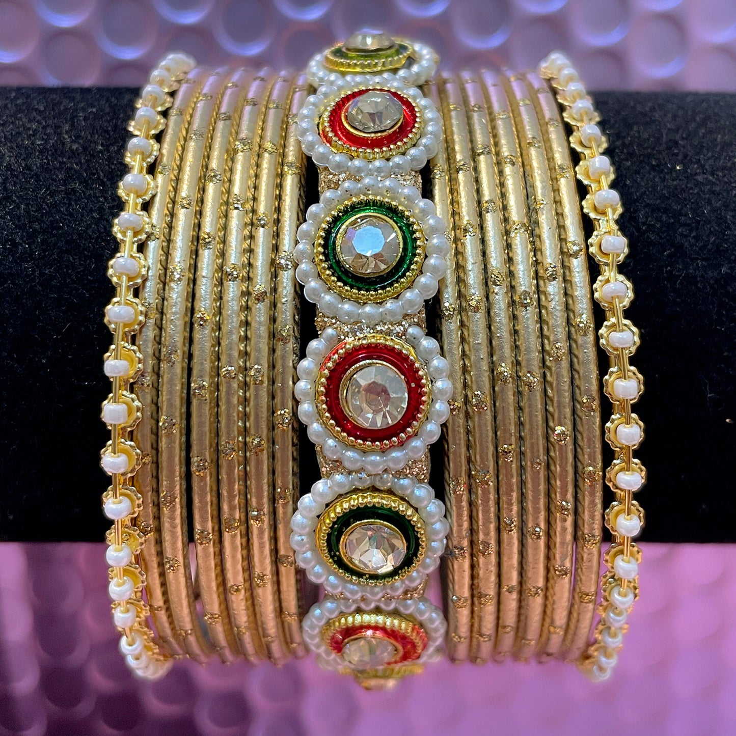 Pearl Metal Bangles Sets- Various Colours