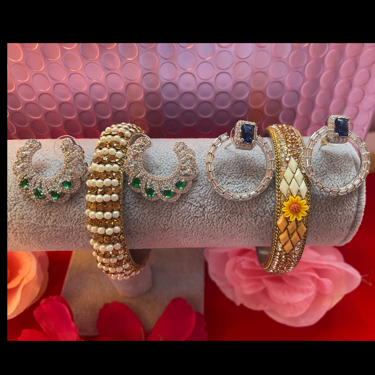 Assorted American Diamonds Earings & Metal Kara Combo Bag