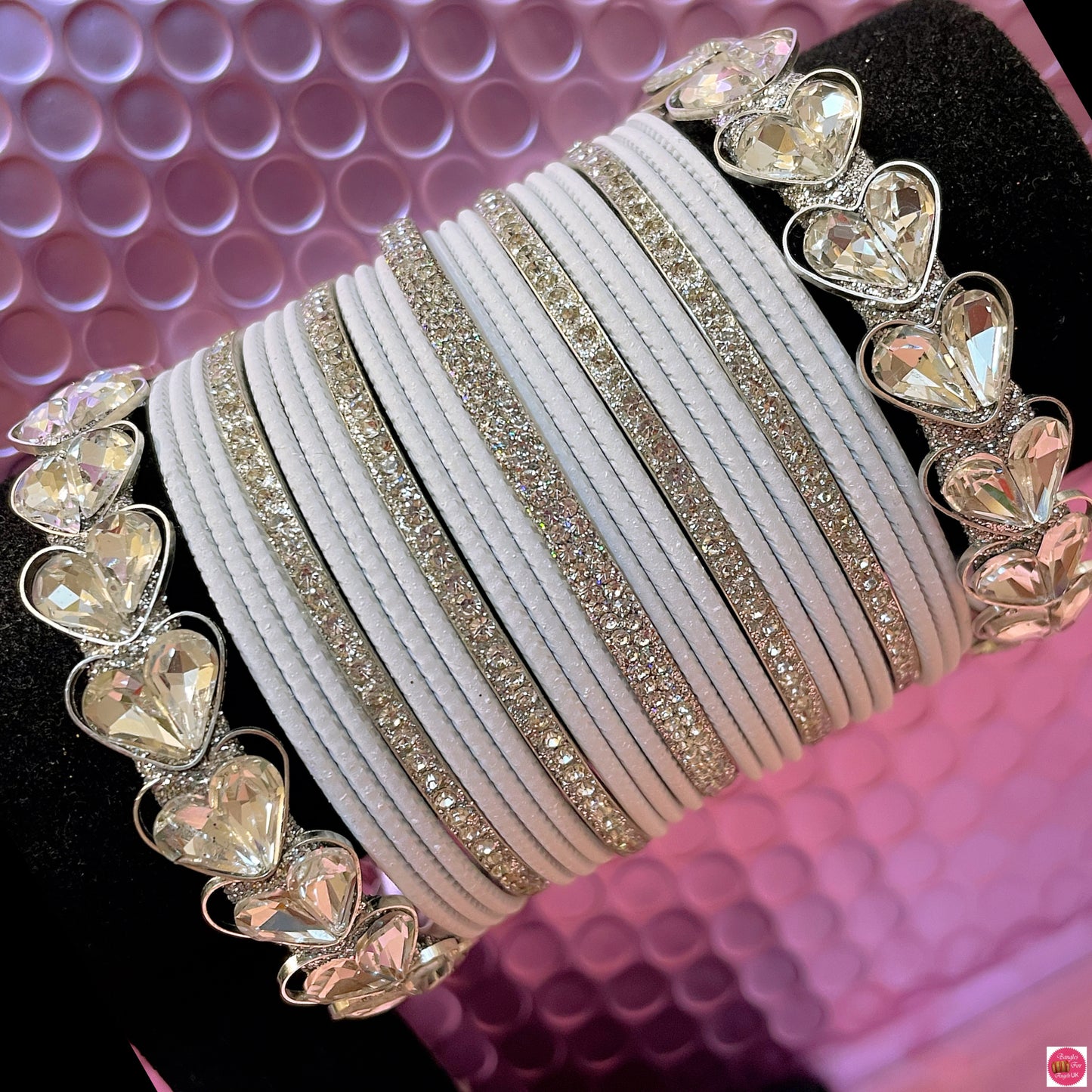 Silver Heart Zirconia White Metal Bangles Sets
