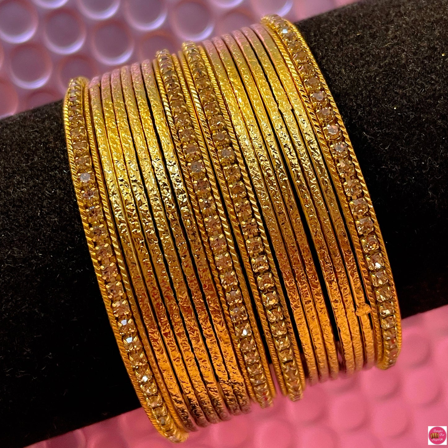 Gold Zirconia Stone Metal Bangles Set- Size 2.2