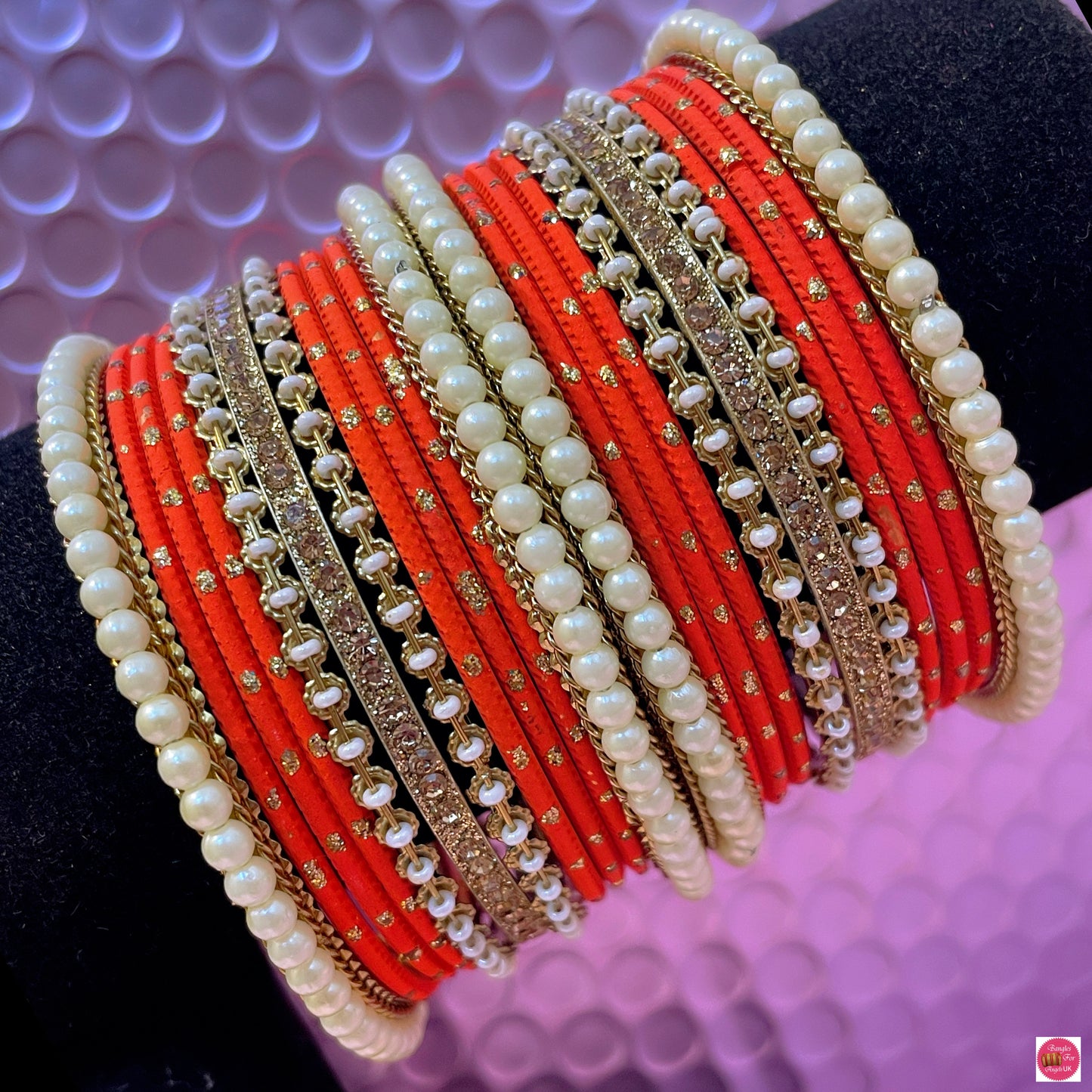 Pearl Metal Bangles Set- Various Colours